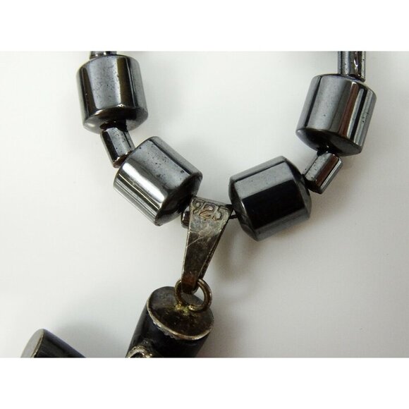 Religious Necklace Hematite Gray Beads Black Crucifix Cross Christian Catholic - Picture 5 of 5